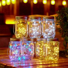 10-20 LED Mason Jar Lid Fairy String Lights Solar Power Garden Lamp Party Home