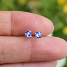 Natural Tanzanite 925 Sterling Silver or 14k Gold Filled 4mm Small Stud Earrings