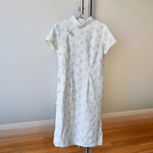 White lace green flora qipao - white,