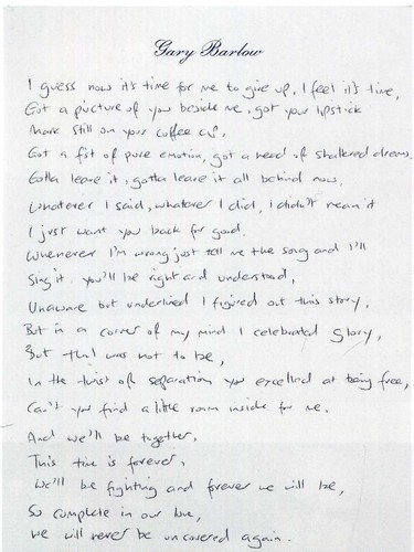 Gary barlow handwritten back - handwritten, 'back