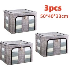 3Pcs 66L Folding Storage Box Made of Thick Fabric Steel Frame Wardrobe Organizer