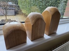 3 Solid Oak Wood Tea Light Candle Holders