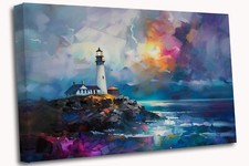Contemporary Scotland Lighthouse Abstract Colours Canvas Print Wall Art