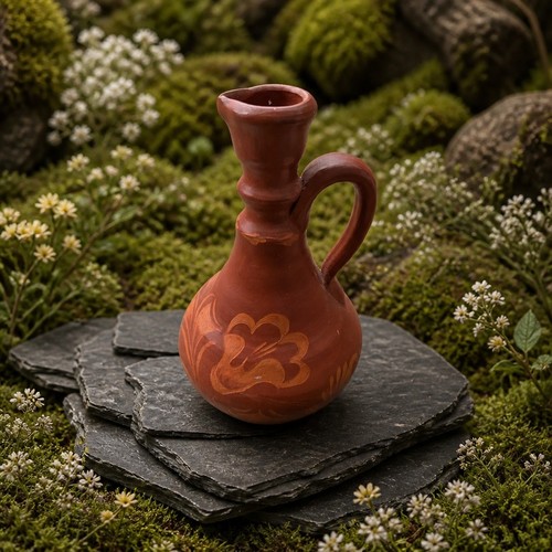 Vintage terracotta clay jug - clay,