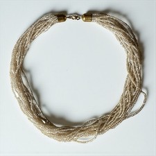 Cream Ivory Seed Bead Multi Stranded Necklace Costume Jewellery Statement Boho