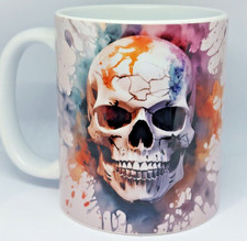 Skull Coffee Mug Gothic Horror Art Watercolour Tea Cup Novelty Birthday Gift UK 