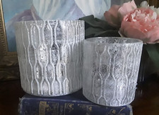 2 x MATALAN FROSTED WHITE MERCURY GLASS  CANDLE TEA LIGHT HOLDERS MEDIUM & SMALL