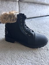 Black Combat Fur Boots Women's