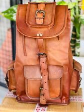 20" New Genuine Leather Backpack Rucksack Travel Bag For Men's and Women's