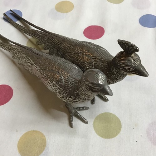 Ornamental pewter peacocks - ornamental,