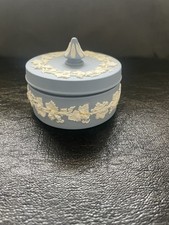 Vintage Wedgwood Blue Jasperware Small Round Trinket Box – Made in England