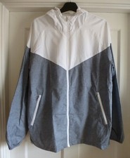 Mens Size Large White & Grey Lightweight Hooded Jacket Windbreaker ~ Primark