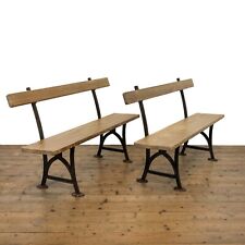 Pair of Antique Pitch Pine Railway Station Benches (M-3669b)