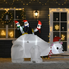 5ft Outdoor Christmas Inflatable with LED Polar Bear Three Penguins Outdoor