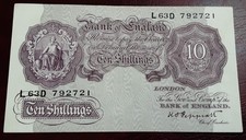 RARE WW2 Ten Shilling Note, Mauve, Peppiatt, EXCELLENT CONDITION