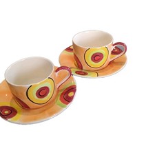 Whittards Of Chelsea Cup And Saucer X 2 Orange Multi Circle Design