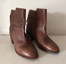 Fat Face Ankle Boots Women's Brown Leather Tassels Zip Cuban Heel Size 39