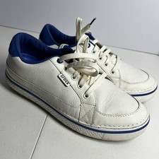 Crocs Hover Lace Up Sneakers Men’s Size 9 White Blue Leather Casual Shoes