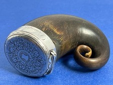 ANTIQUE GEORGIAN SCOTTISH SOLID SILVER BRIGHT CUT RAMS HORN SNUFF MULL 1830