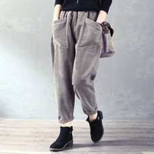 High Waist Corduroy Pants Winter Warm Casual Long Trousers Womens Fleece Lined
