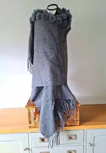 Grey wool cashmere shawl - wool,
