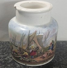 Antique Victorian 1860’s Pratt Prattware Pot - PEGWELL BAY - Mending The Nets