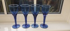 Retro Cobolt Blue Long Stemed Hand Blown Wine Glasses 17.5cm High