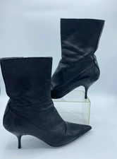 Prada Black Leather Heeled Pointed Toe Ankle Boots UK 3.5