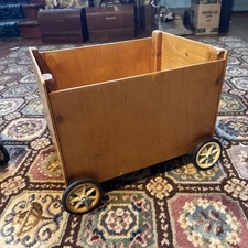 Extra Large Wooden Push along Open Storage Box on Wheels varnished Chest Trunk