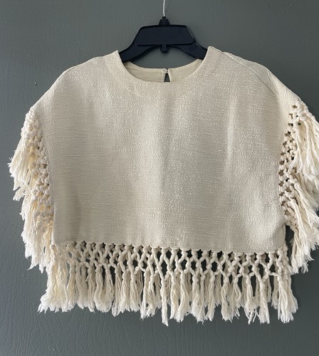 Cream tasseled crop top - h&m,