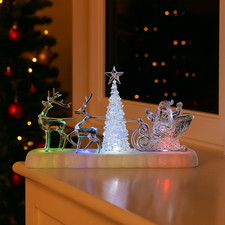 Christmas LED Santa Decoration Light Up Sleigh Reindeer Ornament Musical Battery