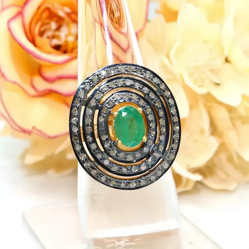 Solid 925 silver emerald pave - emerald,