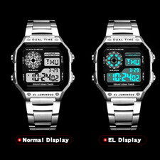 Mens LED Digital Sports Watch Waterproof Stopwatch Military Alarm Wristwatch UK