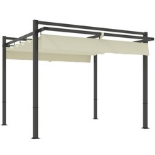Outsunny Pergola Retractable Roof Aluminium Frame Khaki, Refurbished