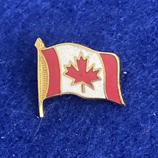 Canadian National Flag Red Maple Leaf Gold Tone & Enamel Pin Badge-Canada