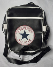 Retro Converse All Star Black & White Faux Leather Shoulder Flight Bag 13x10x2.5