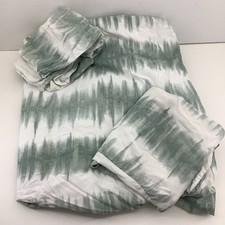 Kirkton House Double Duvet Set Green White Tie Dye Ikat Print 80% Cotton