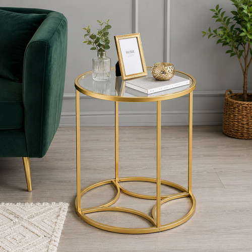 Gold round glass side table - glass,