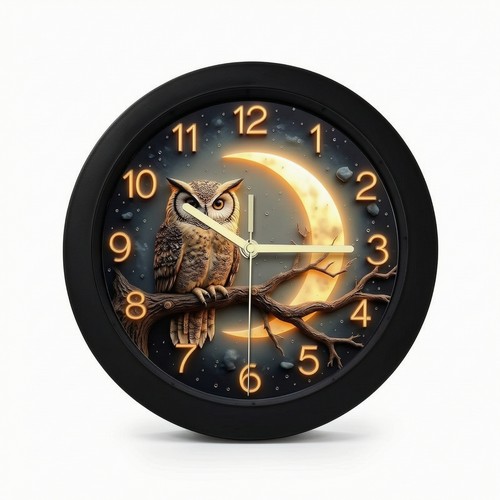 Owl wall clock compact round - clock,