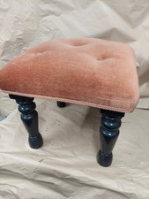 vintage retro mid century footstool pouffe Tufted Wooden Carved Legs Velvet 