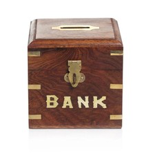 Wooden Money Box with Lock and