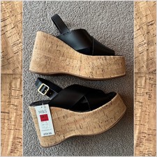 M&S Leather Crossover Ankle Strap Cork Wedge Sandals Size 7 BNWT RRP £59.50