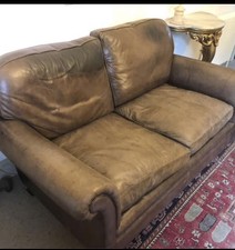 *Brown Leather Laura Ashley Sofa 