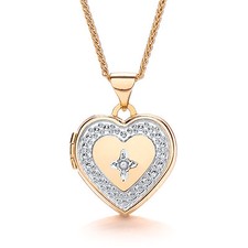Real Diamond Heart Locket 9ct Yellow Gold 18" Chain