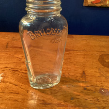 Vintage Embossed BRYLCREEM REGD Glass Jar Bottle No Lid Barbers Shop Display