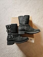 UGG® WILCOX BLACK LEATHER BIKER BOOTS IN UGG UK SIZE 5.5 (Pls Read Description)