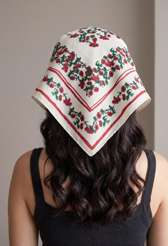 Red floral satin bandana - red,