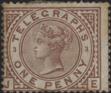 GB Queen Victoria 1d red-brown Telegraph stamp SG T2 plt 3 mint