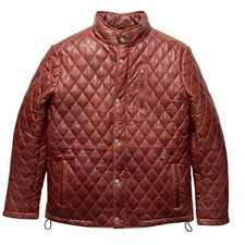Brown Leather Puffer Jacket