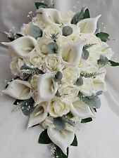 Ivory/ White calla lily /Rose with Crystal sprays eucalyptus and Greenery
